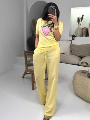 Sarı Müslin Bol Paça Pantolon