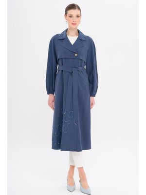 İndigo Reglan Kol İşleme Detaylı Astarsız Modal Kap