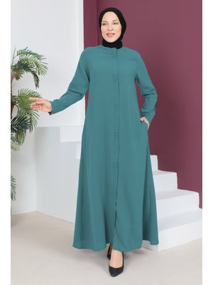 Mint Yeşili Gizli Fermuarlı Ferace Mint Yeşili Gizli Fermuarlı Ferace