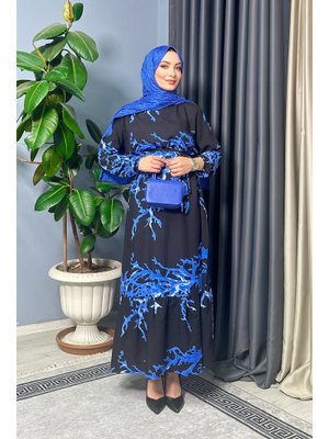 Mavi Venedik Desenli Elbise