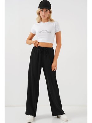 Siyah Yüksek Bel Bol Paça Pantolon Siyah Yüksek Bel Bol Paça Pantolon