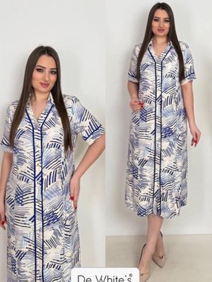 Büyük Beden Empirme Baskılı Biye Detaylı Elbise Saks