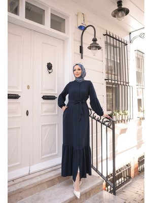 Eteği Fırfırlı Krep Kumaş Ferace