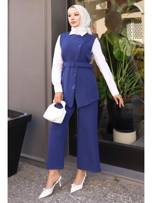 İndigo Kemerli Yelek Pantolon Takım İndigo Kemerli Yelek Pantolon Takım