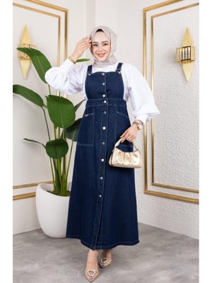 Askılı Lacivert Denim Salopet Askılı Lacivert Denim Salopet