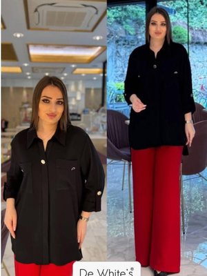 Siyah Büyük Beden Çift Cepli Rahar Kalıp Gömlek