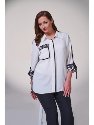 Ekru Büyük Beden Arkası Empirme Baskılı Ve Kollar Da Bağcık Detaylı Gömlek