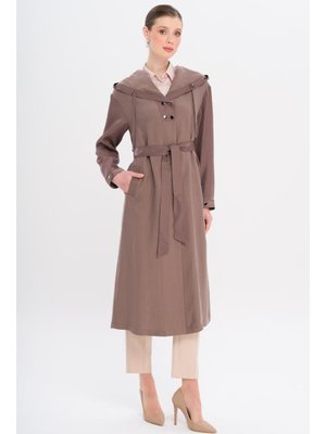 Kapüşonlu Çıt Detaylı Astarsız Kap Kahve