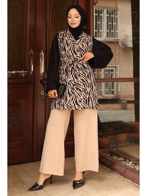 Bej Zebra Desenli İkili Takım Bej Zebra Desenli İkili Takım