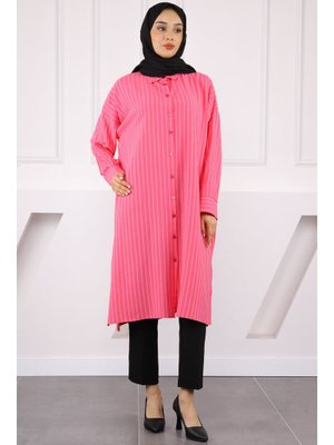 Pembe Çizgili Yırtmaçlı Tunik