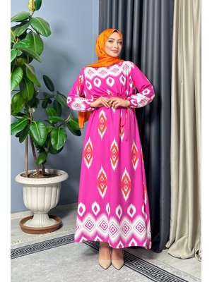 Fuşya Dubai Desenli Elbise Fuşya Dubai Desenli Elbise