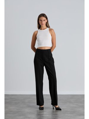 Siyah Yüksek Bel Çimalı Palazzo Pantolon
