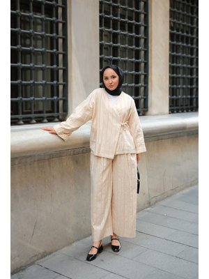 Krem Badem Dikişli Kimono Takım Krem Badem Dikişli Kimono Takım