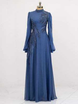 Kot Mavi Yağmur Abiye Elbise Kot Mavi Yağmur Abiye Elbise