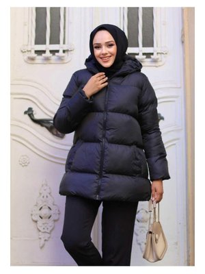 Kapüşonlu Önden Cepli Şişme Mont