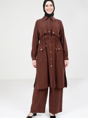 Koyu Kahve Tunik Pantolon Takım Koyu Kahve Tunik Pantolon Takım