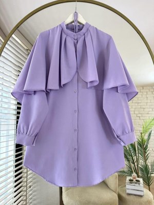 Gomlek Pelerinli Kusak Detayli Hakim Yaka Tesettur