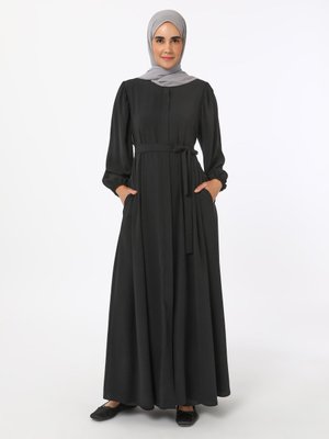 Siyah Bağlama Detaylı Medine İpeği Ferace