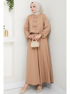 Etekli Fiyonk Detaylı Bej Takım