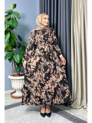 Kahverengi Hera Desenli Elbise