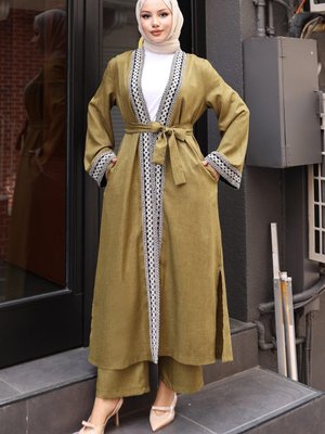 Haki Etnik Desenli Kimono Takım Haki Etnik Desenli Kimono Takım