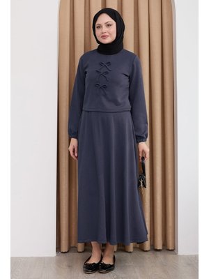 Modal Kurdele Detay Etekli Koyu Lacivert Takım