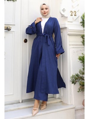 İndigo Apolet Detaylı Kimono Takım İndigo Apolet Detaylı Kimono Takım