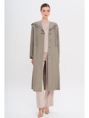 Gri Kapüşonlu Çıt Detaylı Astarsız Kap Gri Kapüşonlu Çıt Detaylı Astarsız Kap