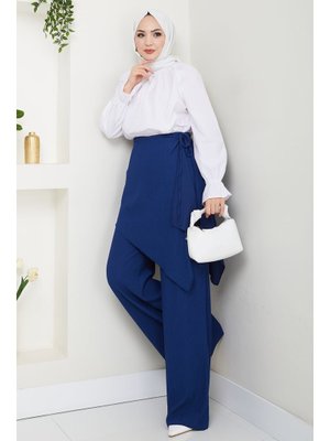 Çapraz Bağlama Detaylı Lacivert Krep Pantolon Çapraz Bağlama Detaylı Lacivert Krep Pantolon