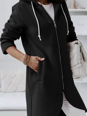 Siyah Uzun Fermuarlı Kapüşonlu Tunik
