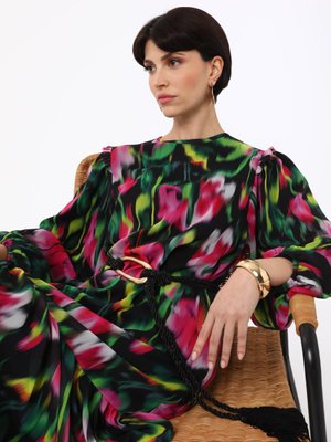 Siyah Baskılı Şifon Elbise