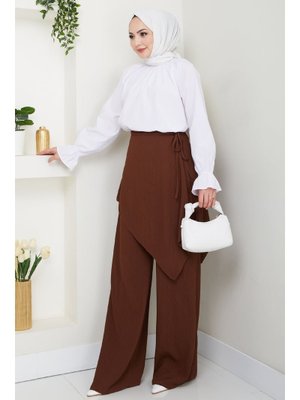 Çapraz Bağlama Detaylı Acı Kahve Krep Pantolon Çapraz Bağlama Detaylı Acı Kahve Krep Pantolon