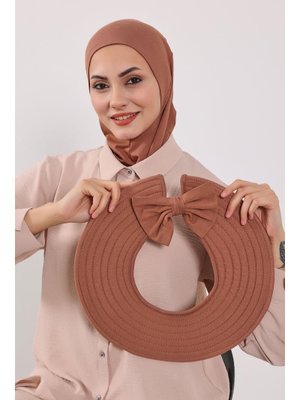 Koyu Kahve Türban Üzeri Penye Pratik Tak Çık Fiyonklu Şapka,sp 4,sp