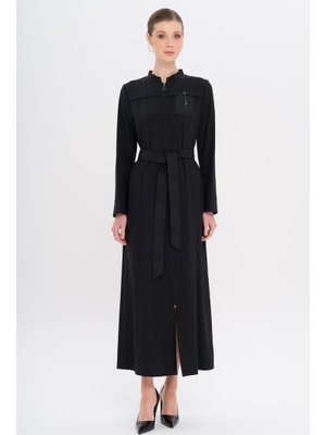 Siyah Hakim Yaka Fermuar Kapamalı Desen Detaylı Astarsız Pardesü Siyah Hakim Yaka Fermuar Kapamalı Desen Detaylı Astarsız Pardesü