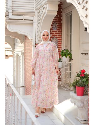 Pudra Çicek Desenli Elbise Pudra Çicek Desenli Elbise