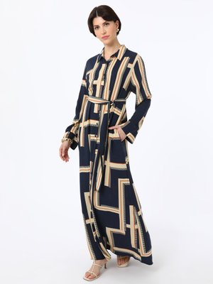 Lacivert Desenli Baskılı Viskoz Elbise