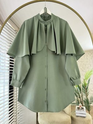 Gomlek Pelerinli Kusak Detayli Hakim Yaka Tesettur