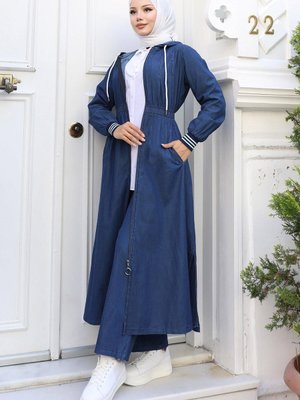 Kot Takım Koyu Mavi Kapüşonlu Beli Lastikli