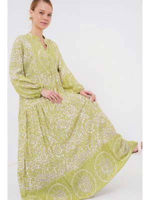 Yeşil Otantik Desenli Elbise Yeşil Otantik Desenli Elbise