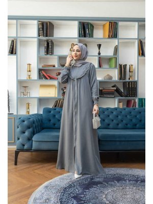 Gri Tensel Fırfırlı Ferace