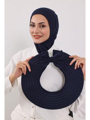 Lacivert Türban Üzeri Penye Pratik Tak Çık Fiyonklu Şapka,sp 4,sp