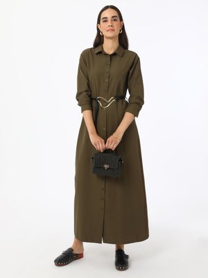 Haki Poplin Düğme Detaylı Elbise