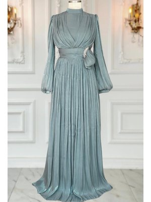 Petrol Feray Abiye Elbise