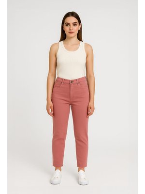 Pembe Paçası Püskül Detaylı Jean Pantolon