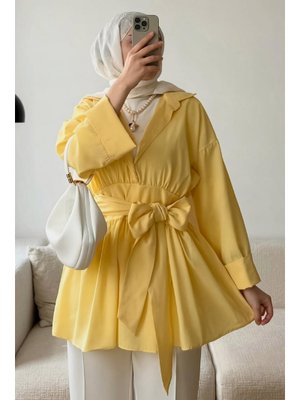 Sarı Kimono Kol Fiyonklu Tunik