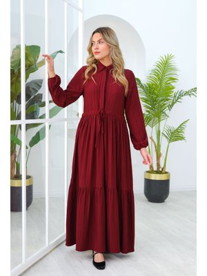 Bordo Bel Buzgulu Elbıse Bordo Bel Buzgulu Elbıse
