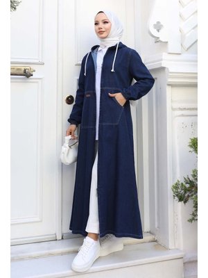 Lacivert Kapüşonlu Kot Kap