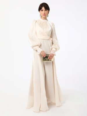 Ekru Yoryo İpek Nikah Abiye Elbise