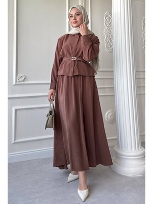 İnce Kemerli Etekli Kahverengi Takım