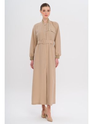 Bej Ribana Detaylı Astarsız Modal Pardesü Bej Ribana Detaylı Astarsız Modal Pardesü